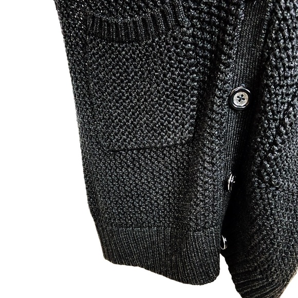 BCBG Paris Grey Waffle Knit Long Cardigan Sweater Short Sleeves Size Small - Picture 7 of 9